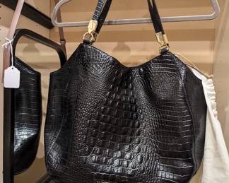 Brahim Crocodile Leather Hobo Black Bag
