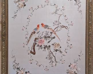 Detail. The 1930's silk tapestry was embroidered by two Chinese women and purchased directly from them in China. 