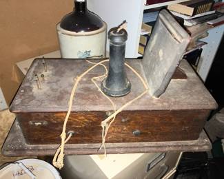 Parts of old oak telephone