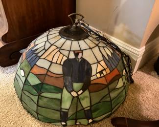 Leaded stained glass light fixture w golfers