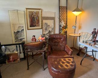 ASIAN ART, LEATHER CHAIR AND MORE 