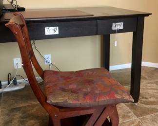 Black wood desk and library chair.