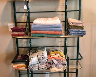 Baker’s Rack, Sheets and Towels.