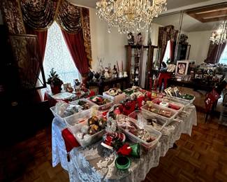 Christmas Decor: Tree, Ribbon, Villages, Vintage Ornaments, Lights, Wreaths, Stocking Holders, and More!