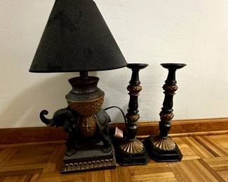 Elephant Suede Lamp and Candle Holder Set
