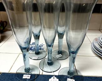 Blue Stemmed Glasses - Set of 5