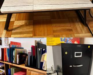Lap Desk, Filing Cabinets, Office Organizer Shelf, Various Office Supplies, and Scrapbook Material