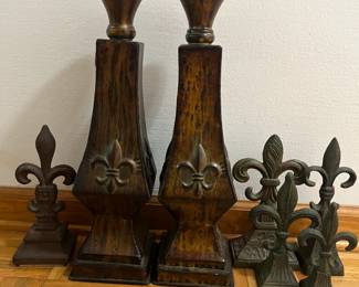Fleur De Lis Candle Holder Set and Metal Fleur De Lis Decor