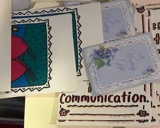 A whole bunch of UNUSED vintage greeting cards, sticker and coloring books, art kits and more!