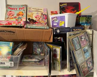 Pokémon cards, collector tins, some game pieces, movies and more. 