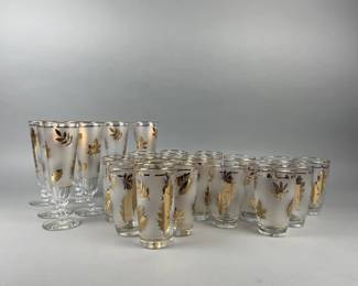 Lot 5e | MCM Libbey Gold Leaf Glassware & Bell
