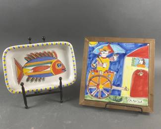 Lot 354 | Signed Desimone Fish Plate & Hand Painted Tile
