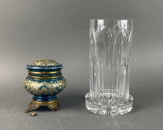 Lot 161 | Czech Blue Dish & Crystal Hurricane
