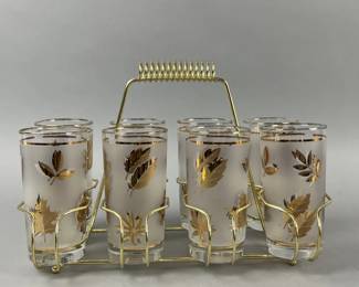 Lot 5b | MCM Libbey Gold Leaf Tumblers in Rack
