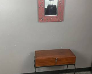 Lot 416 | Small Chest On Wrought Iron Stand & Wall Mirror
