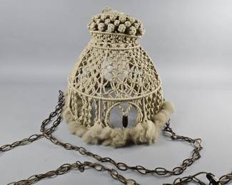 Lot 210 | Vintage Macrame & Wood Beaded Pendant Light
