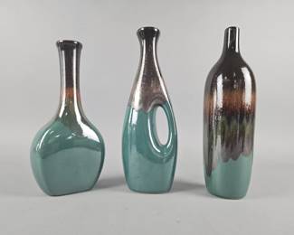 Lot 5 | 3 Vtg Turquoise Pottery Decor Vases

