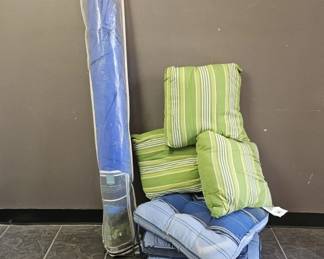 Lot 96 | Summer Living Outdoor Pillows & Umbrella

