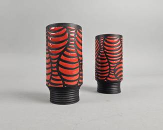 Lot 298 | Vtg Marked Italian Enameled Rd/Blk Candlesticks
