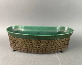 Lot 156 | Vintage MCM Ceramic & Brass Planter
