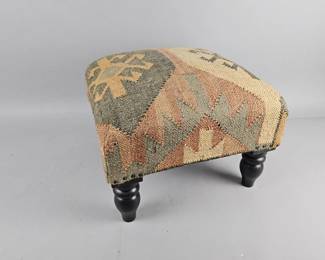 Lot 343 | Vtg Jute Southwest Pattern Foot Stool
