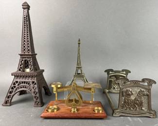 Lot 268 | Brass Balance, Eiffel Tower Figures & Bookends
