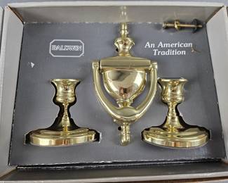 Lot 222 | Vtg Baldwin Brass Door Knocker & Candlesticks
