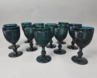 Lot 153 | Diamond Point Teal Water Goblets
