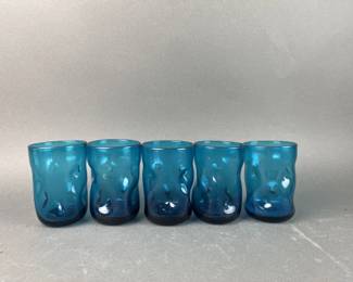 Lot 123 | Vintage Blenko Dimple Blue Tumblers
