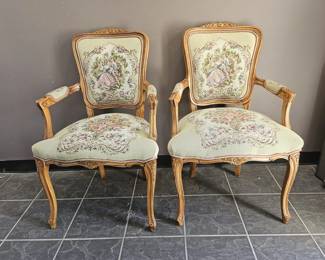 Lot 200 | Vintage Carved Needle Point Arm Chairs
