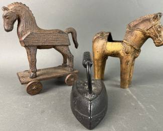Lot 315 | Cast Iron Sad Iron & Horse Figures
