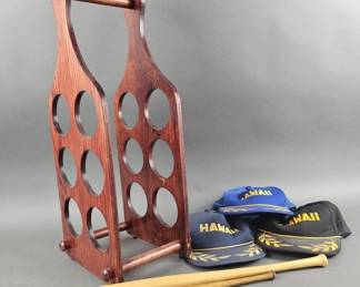 Lot 206 | Wine Bottle Shaped Wine Rack and More

