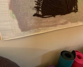 Calman Shemi Signed 1980's "A Meeting of Personal Images  Original Hand Painted Mixed Media 93” x 53’ Soft Painting on Wool 