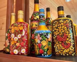 Assortment of Russian Khokhloma Painted Bottles