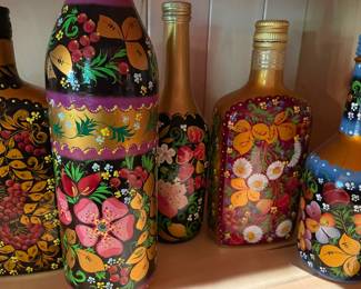 Assortment of Russian Khokhloma Painted Bottles