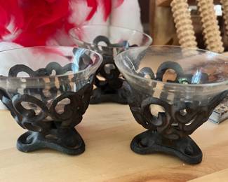 Pair of Cast Iron Scrollwork Candle Holders