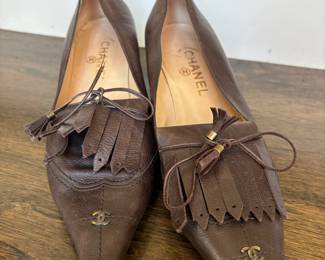 Chanel Brown Suede Fringe Pointed Toe Pumps