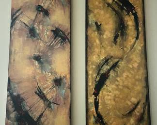 Pair of Rectangular Abstract Prints on Canvas