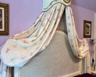 Bed Canopy with Cornice, White Cane Back Head Board