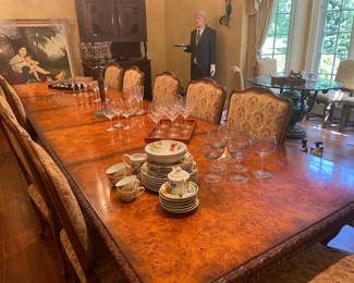 French Marquetry Burr Walnut Grand Dining Table
