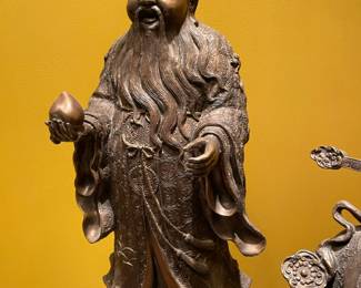 Japanese Set of Three Bronze Tone Sculptures of Gods
