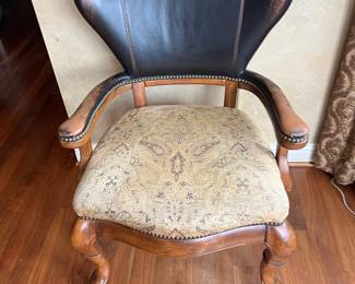 Leather Back Rolling Arm Chair with Paisley Upholstery