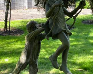 Large Bronze Garden Statue of Children Playing