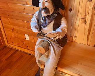 Aspen Log Hall Tree,  Soft Sculpture Art Cowboy Character Doll 