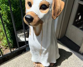 Golden Retriever Dressed as Ghost Statue