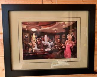 Framed Print of Bar scene with Marilyn Monro, James Dean Elvis Presly, and Hunphry Bogart