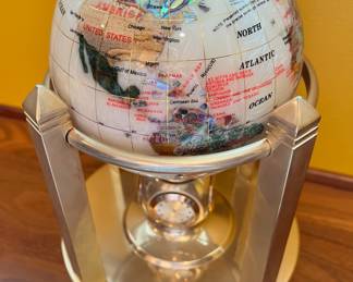 Brass & Mother of Pearl Inlay Rotating Globe 