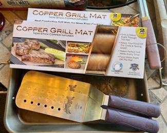 2 Boxes - Copper Grill Mat 2-Pack Cast Aluminum Non-stick Grate Liner, 2 Hells Handle Spatulas
