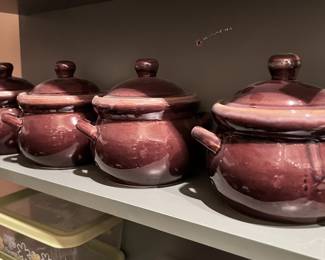 4 Burgundy Stoneware Crock Pots