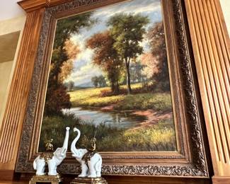 Framed Oil Painting of Forest Path by K. Pierre
